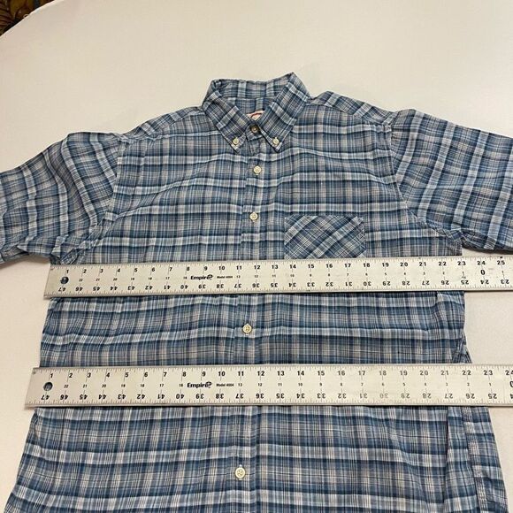 Brooks Brothers Shirt Mens Large Linen Blend Short Sleeve Blue Plaid Preppy - Picture 4 of 7